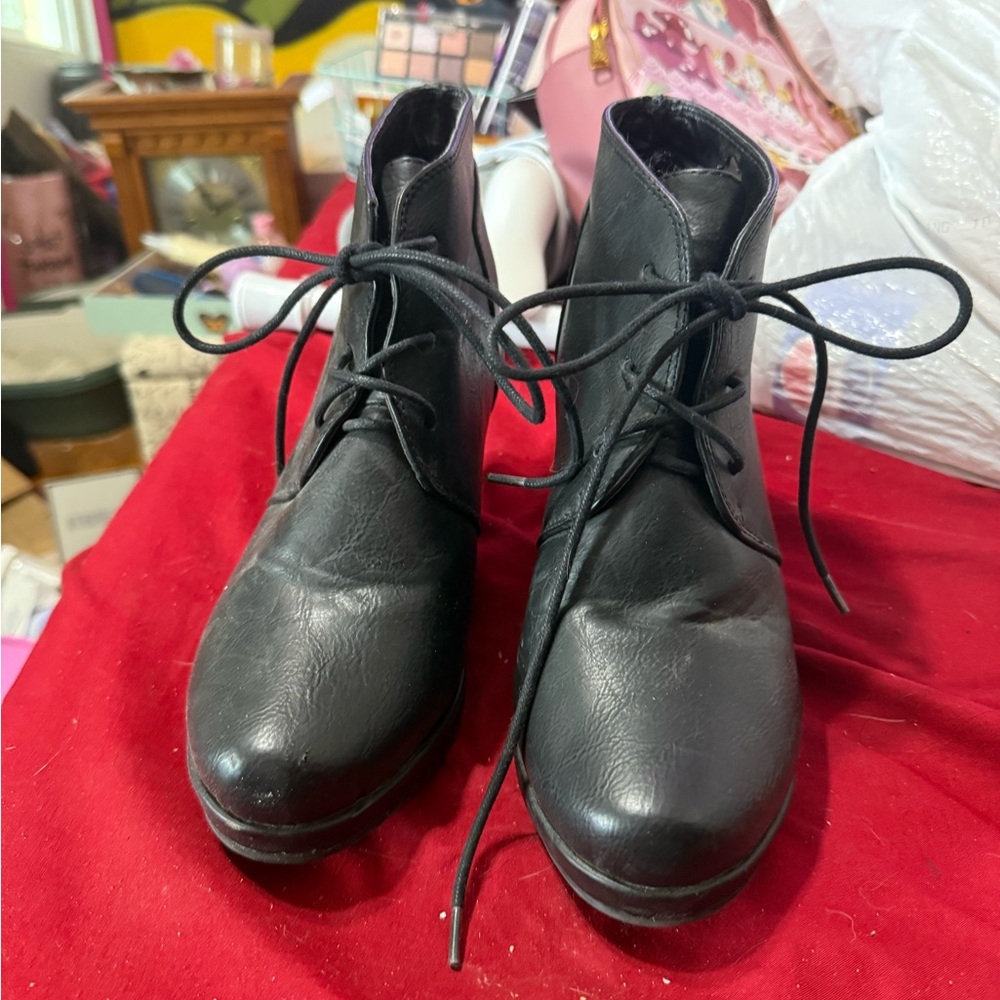 Black Lace-Up Ankle Boots